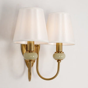 JS-GL-2491-2 - Antique Brass Metal & Fabric Shade Marble Wall Light