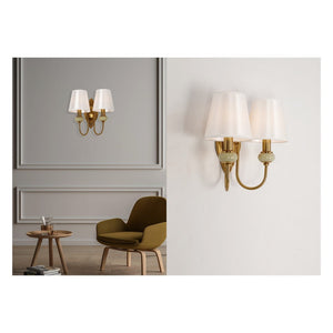 JS-GL-2491-2 - Antique Brass Metal & Fabric Shade Marble Wall Light