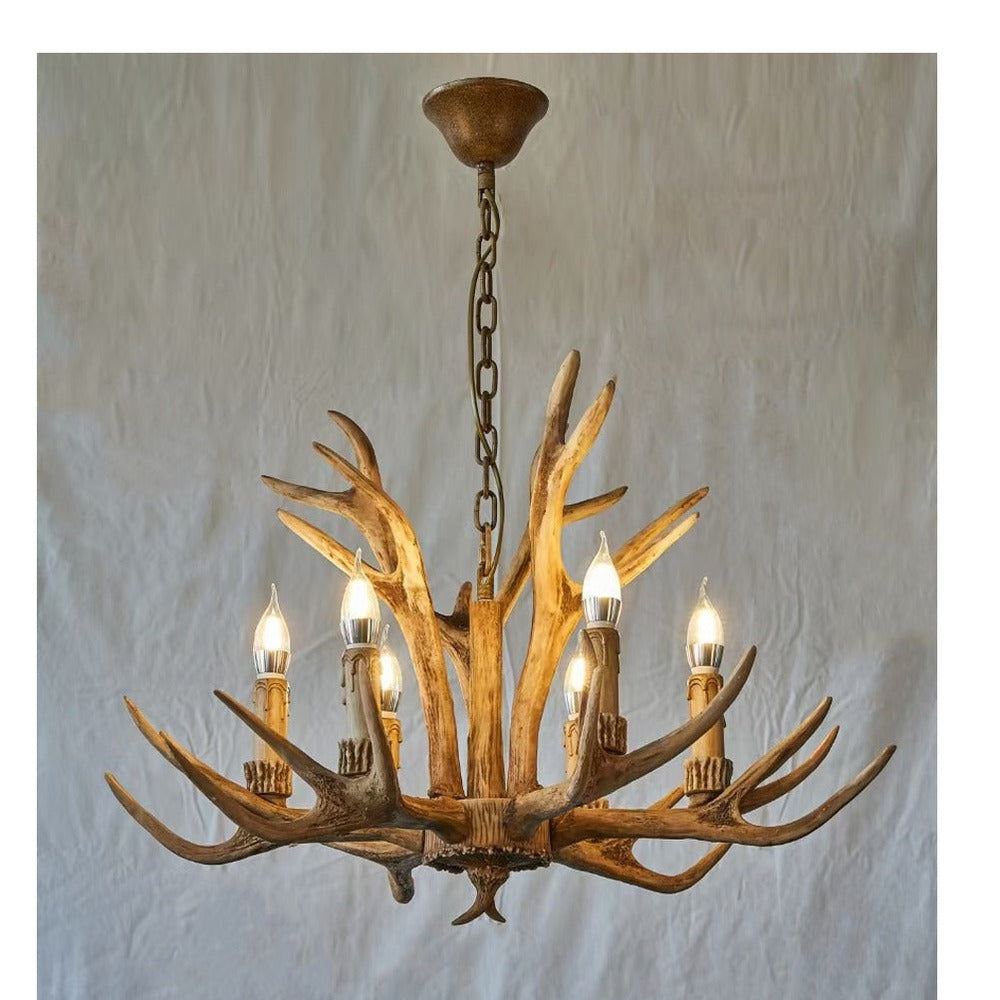 JS-GL-2510-6 - Rustic Wooden Metal & Resin Luxury Chandelier