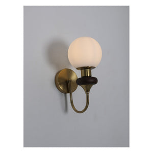 JS-GL-2565-CP - Antique Brass Metal & Wood & Glass Wooden Wall Light