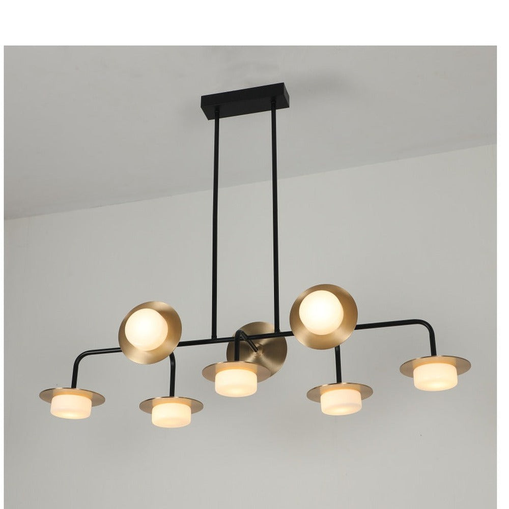 JS-GL-2697-8 - Antique Brass & Black Metal & Glass Led Chandelier