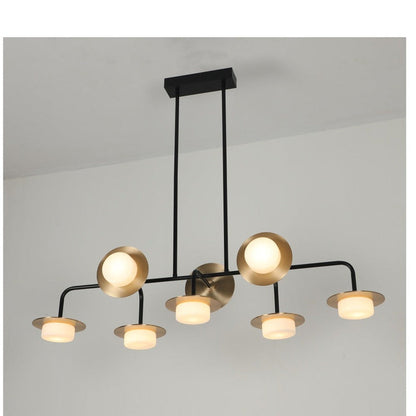 JS-GL-2697-8 - Antique Brass & Black Metal & Glass Led Chandelier