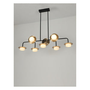 JS-GL-2697-8 - Antique Brass & Black Metal & Glass Led Chandelier