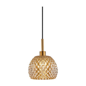 JS-GL-2708-1 AMB - Antique Brass & Black Metal Glass Hanging Light