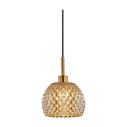 JS-GL-2708-1 AMB - Antique Brass & Black Metal Glass Hanging Light