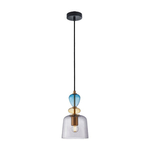 JS-GL-2709-1SM - Antique Brass & Black Metal Glass Hanging Light
