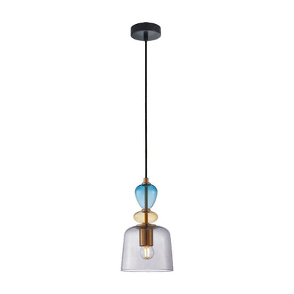 JS-GL-2709-1SM - Antique Brass & Black Metal Glass Hanging Light