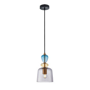 JS-GL-2709-1SM - Antique Brass & Black Metal Glass Hanging Light