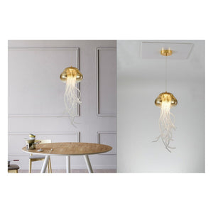 JS-GL-29949D - Gold Metal & Glass & Crystals Crystal Hanging Light