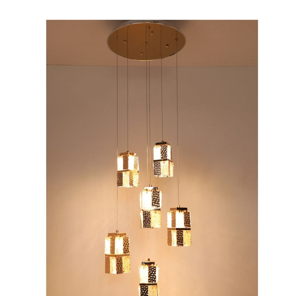 JS-GL-3004-5+1 - French Gold Metal & Crystals Crystal Hanging Light