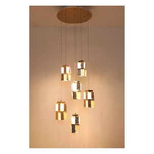 JS-GL-3004-5+1 - French Gold Metal & Crystals Crystal Hanging Light