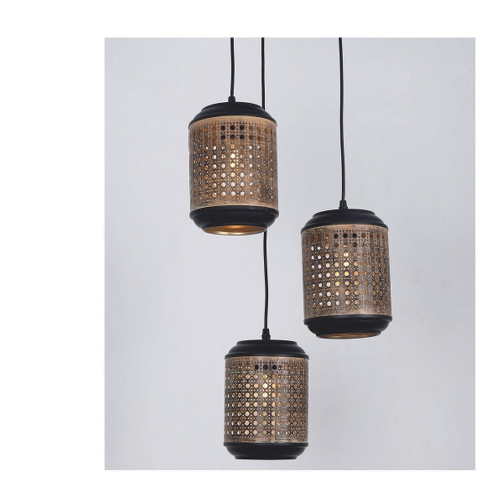 JS-GL-31068-3 - BLACK & RUSTIC GOLD Metal Hanging Light