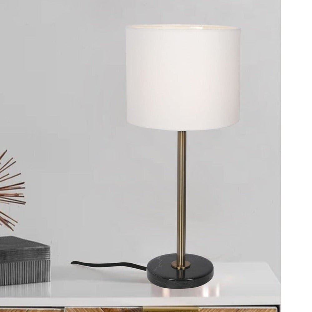 JS-GL-3160-BK - Antique Brass Metal Marble Table Lamp