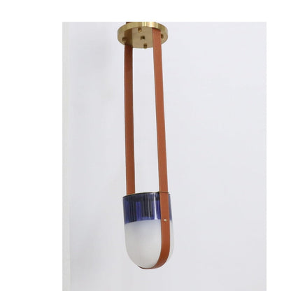 JS-GL-3300-1BL - Antique Brass Metal & Glass & Leather Luxury Hanging Light