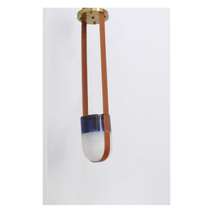 JS-GL-3300-1BL - Antique Brass Metal & Glass & Leather Luxury Hanging Light
