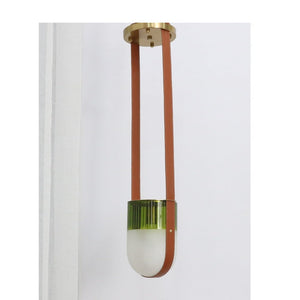 JS-GL-3300-1GR - Antique Brass Metal & Glass & Leather Luxury Hanging Light