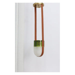 JS-GL-3300-1GR - Antique Brass Metal & Glass & Leather Luxury Hanging Light