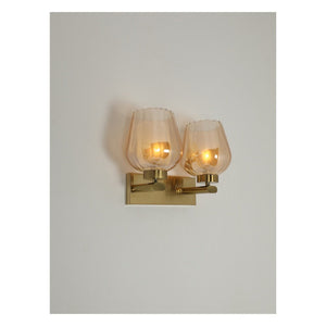 JS-GL-3313-2W - Antique Brass Metal & Glass Modern Wall Light