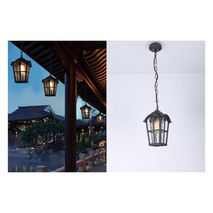 JS-GL-336-S - Rustic Grey Glass Metal Hanging Light