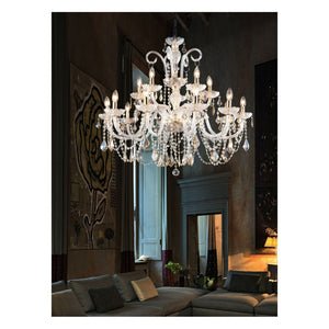 JS-GL-3384L-12+6 - Chrome Metal & Amber Glass & Crystals Candle Arm Chandelier
