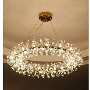 JS-GL-3471D - Antique Brass Metal & Crystals Modern Chandelier