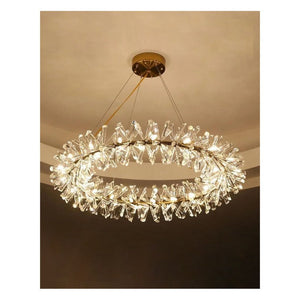 JS-GL-3471D - Antique Brass Metal & Crystals Modern Chandelier