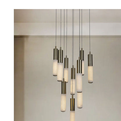 JS-GL-350-10 - Antique Brass Metal & Onyx Marble Marbel Chandelier