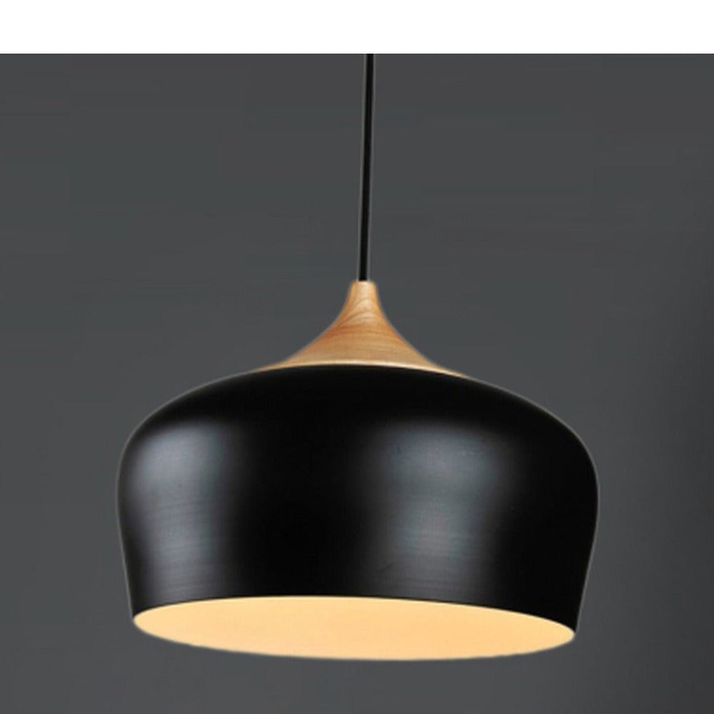 JS-GL-350WD-BK - BLACK & WHITE & LIGHTWOOD Metal Hanging Light