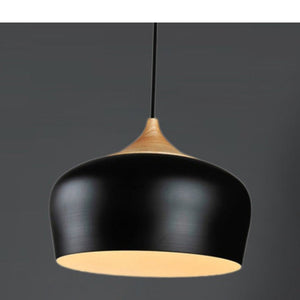 JS-GL-350WD-BK - BLACK & WHITE & LIGHTWOOD Metal Hanging Light