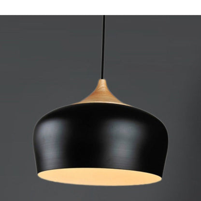 JS-GL-350WD-BK - BLACK & WHITE & LIGHTWOOD Metal Hanging Light