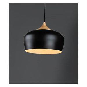JS-GL-350WD-BK - BLACK & WHITE & LIGHTWOOD Metal Hanging Light