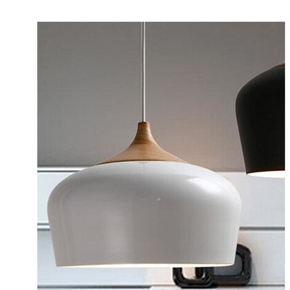 JS-GL-350WD-WH - WHITE & LIGHTWOOD Metal Hanging Light