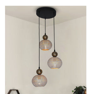 JS-GL-35106 - Antique Brass & Rustic White & Black Metal Hanging Light