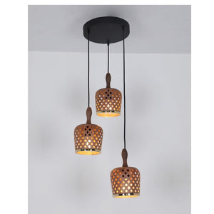 JS-GL-35142-3 - Gold & Brown & Black Wood Metal Hanging Light