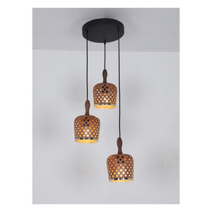 JS-GL-35142-3 - Gold & Brown & Black Wood Metal Hanging Light