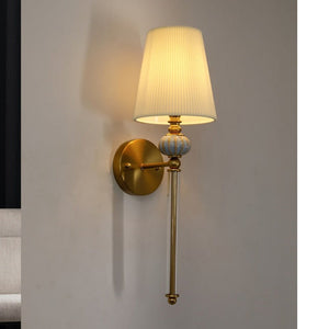 JS-GL-3519-1 - Antique Brass Metal & Glass & Fabric Shade Marble Wall Light