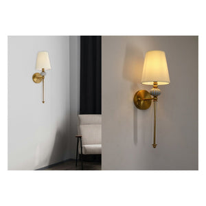 JS-GL-3519-1 - Antique Brass Metal & Glass & Fabric Shade Marble Wall Light
