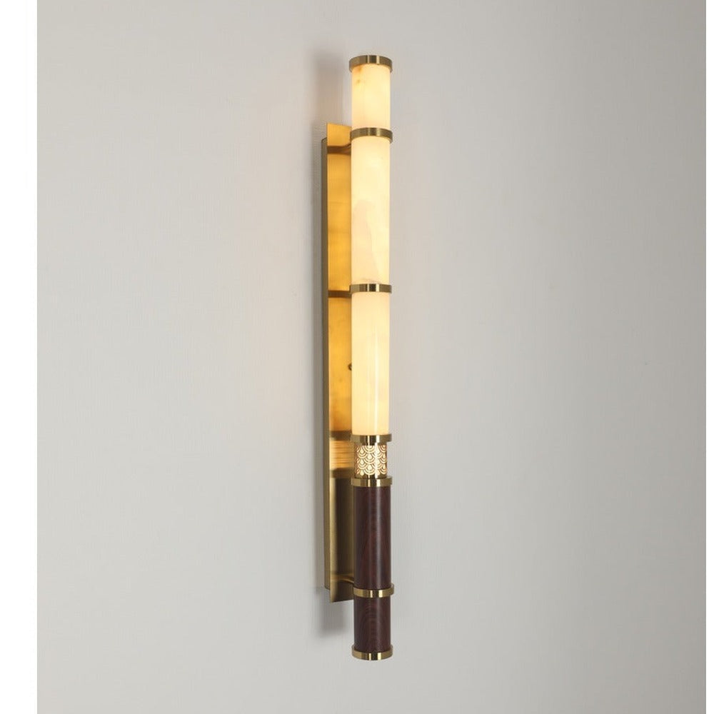 JS-GL-3580 - Antique Brass & Dark Wood Metal & Onyx Marble Wall Light