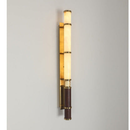 JS-GL-3580 - Antique Brass & Dark Wood Metal & Onyx Marble Wall Light
