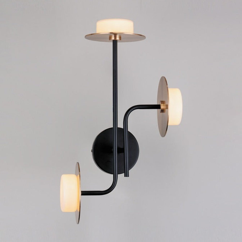 JS-GL-3591-3 - Antique Brass & Black Metal & Glass Modern Wall Light