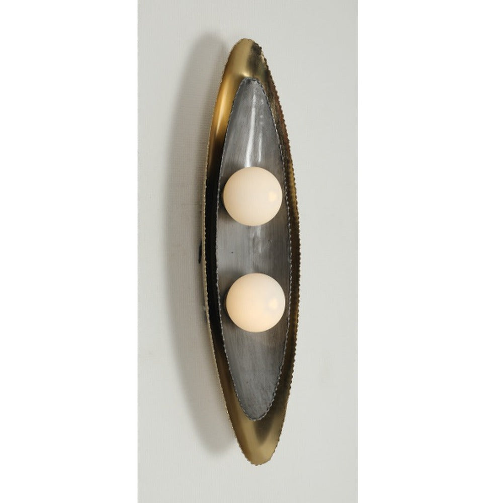 JS-GL-37119-2W - Antique Brass & Antique Grey Metal & Glass Modern Wall Light