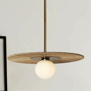JS-GL-37649-H - Antique Brass Metal & Jute Rope Glass Ball Wall Light