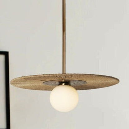 JS-GL-37649-H - Antique Brass Metal & Jute Rope Glass Ball Wall Light