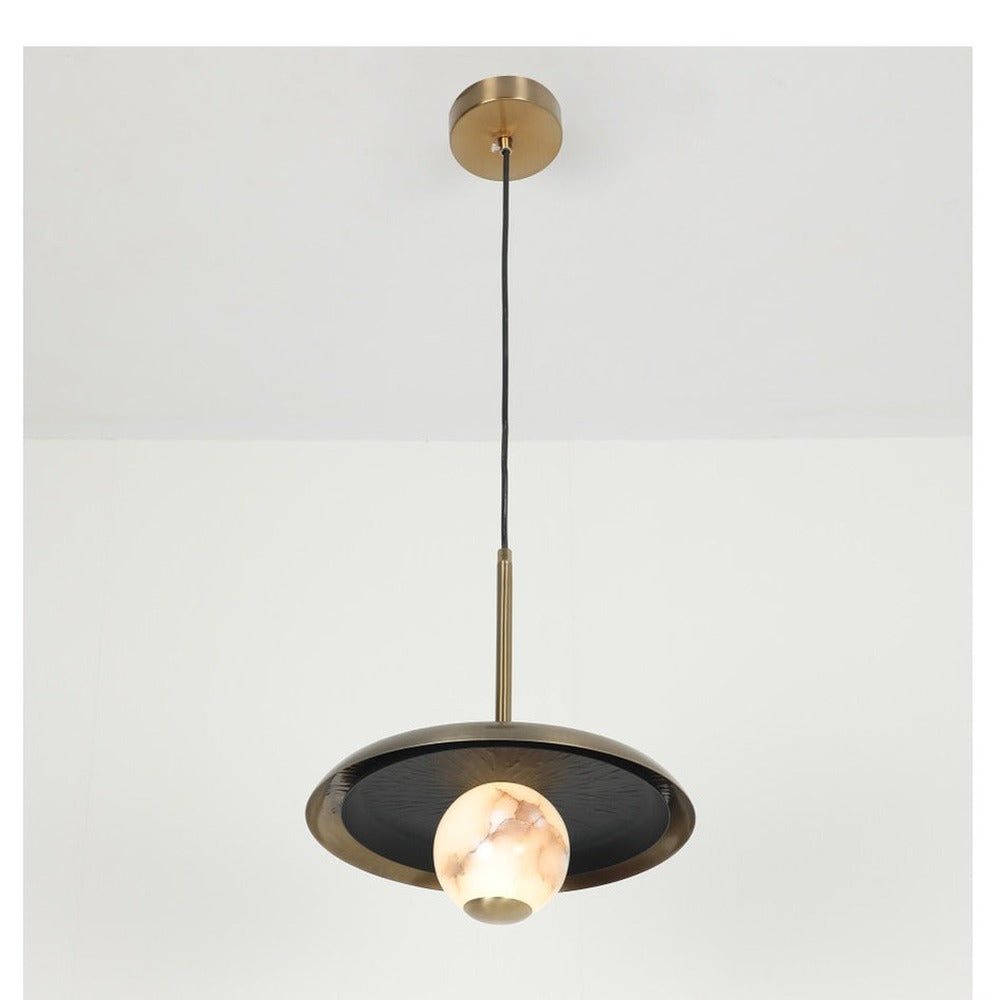 JS-GL-37650-S2 - Antique Brass & Black Metal & Onyx Marble Hanging Light