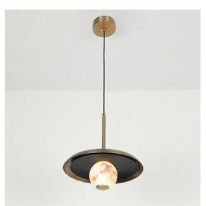 JS-GL-37650-S2 - Antique Brass & Black Metal & Onyx Marble Hanging Light