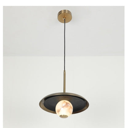 JS-GL-37650-S2 - Antique Brass & Black Metal & Onyx Marble Hanging Light