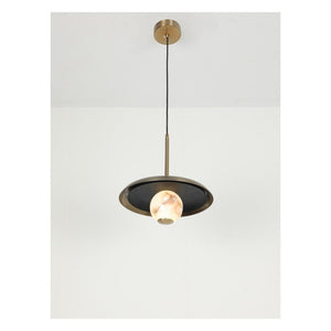 JS-GL-37650-S2 - Antique Brass & Black Metal & Onyx Marble Hanging Light