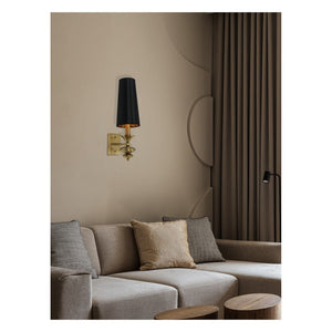 JS-GL-3850-1W - Antique Brass Metal & Fabric Shade Modern Wall Light