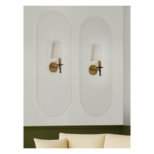 JS-GL-3859-1 - Antique Brass Metal & Fabric Shade & Wood Wooden Wall Light