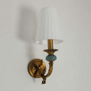 JS-GL-3863-1 - Antique Brass Metal & Fabric Shade Marble Wall Light